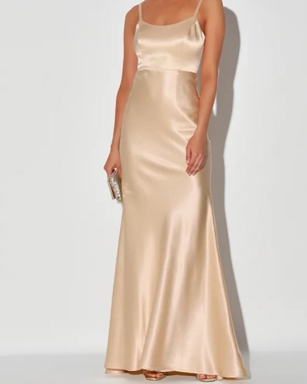 Lulus Make You Shine Champagne Satin Mermaid Maxi Dress Sz S Goddess Ethereal